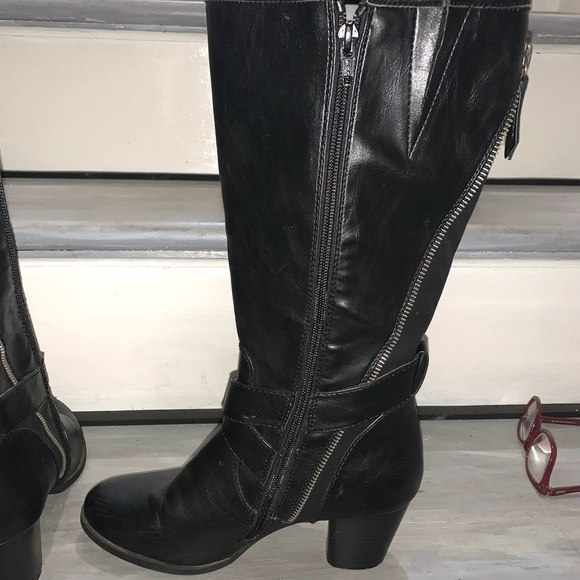 Rialto Caparella Black Heeled Boots Women's Size 8 1/2 M Buckles Zipper - Picture 4 of 9